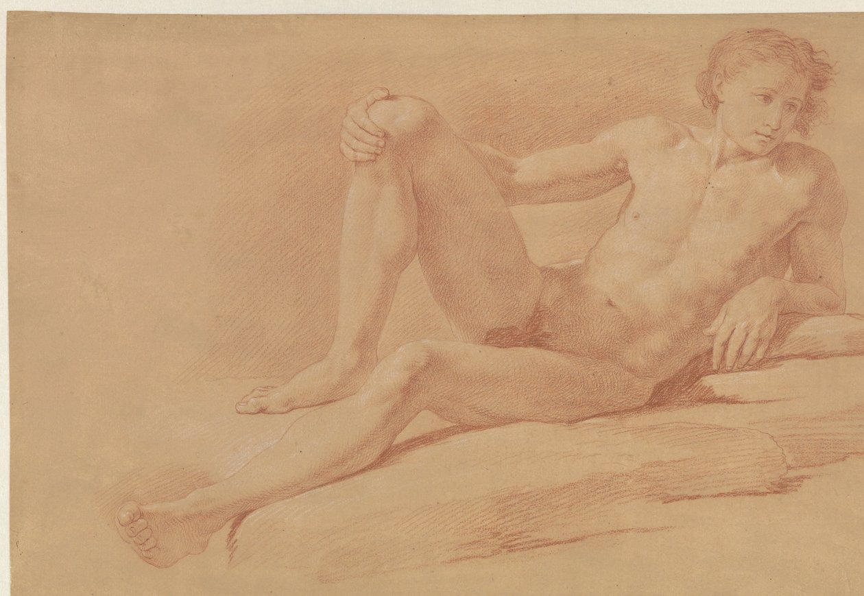 Studie van een half liggende, half zittende jongen door Giuseppe Bottani