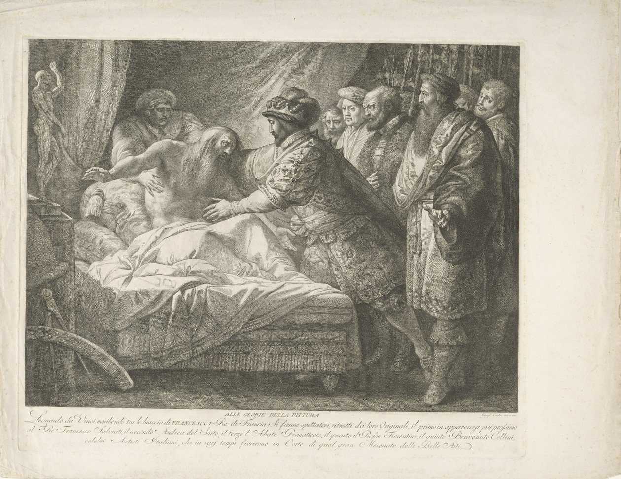 Koning Frans I bij de stervende Leonardo da Vinci door Giuseppe Cades