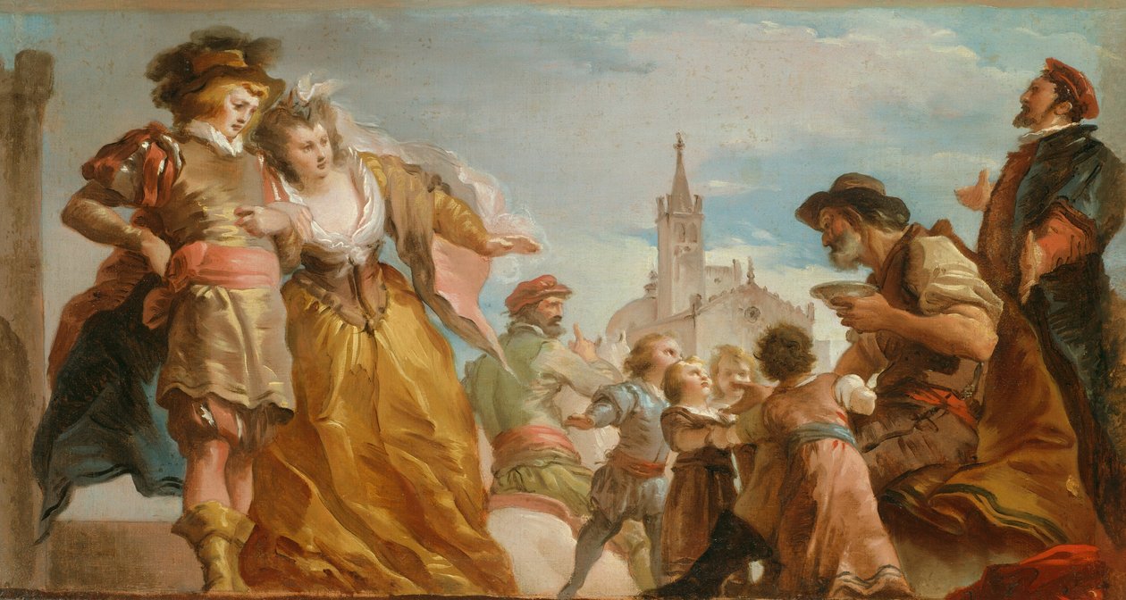 De Ontmoeting van Gautier, Graaf van Antwerpen, en zijn Dochter, Violante door Giuseppe Cades