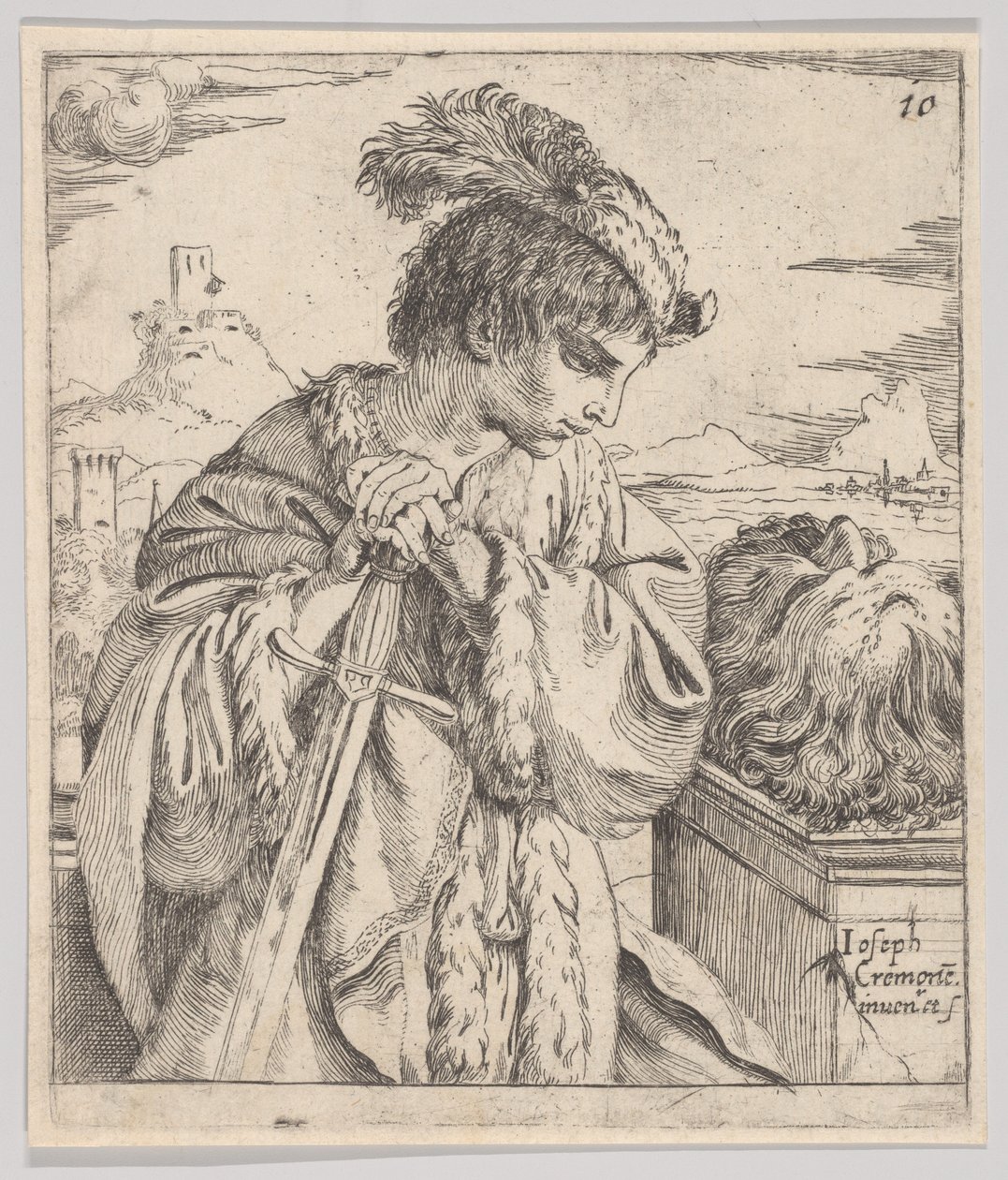 David kijkt naar het hoofd van Goliath, 1620-30 door Giuseppe Caletti