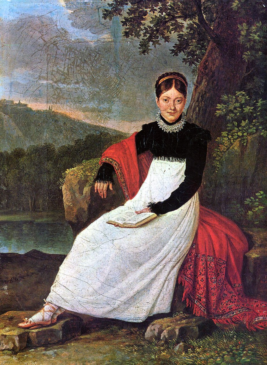 Koningin Caroline (Bonaparte) van Napels in het traditionele kostuum van een Napolitaanse boer. door Giuseppe Cammarano