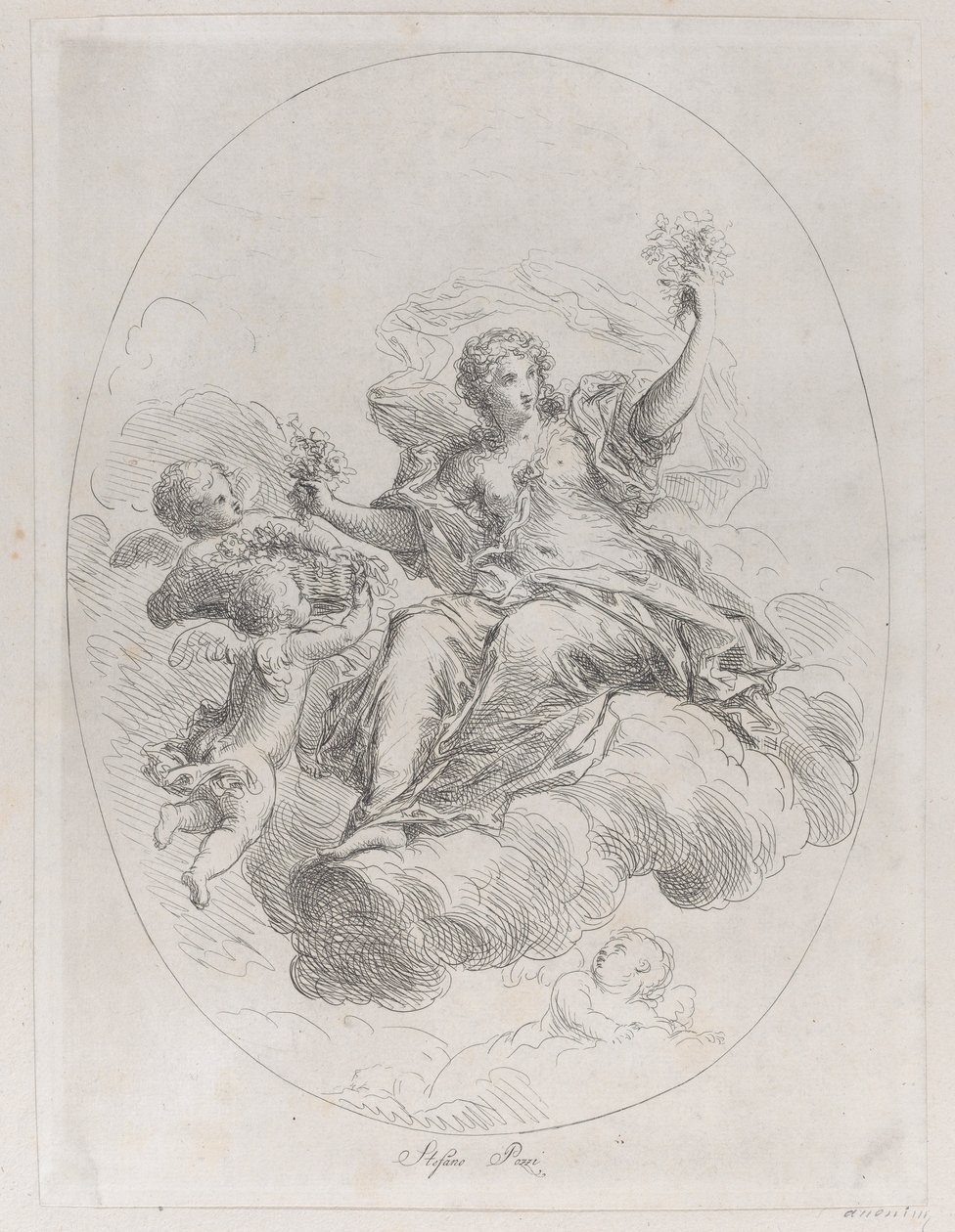 Allegorische figuur op een wolk met putti, naar Stefano Pozzi door Giuseppe Canale