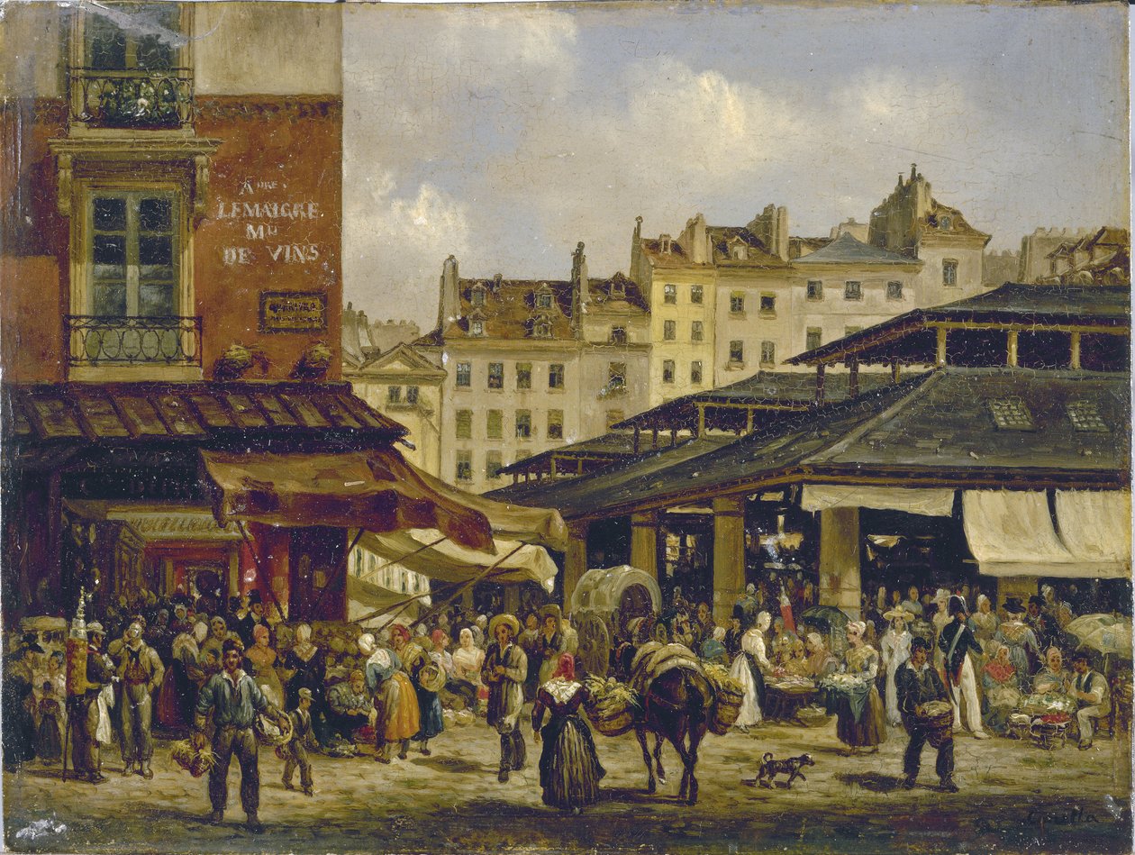 Les Halles en Rue de la Tonnellerie, ca. 1828 door Giuseppe Canella