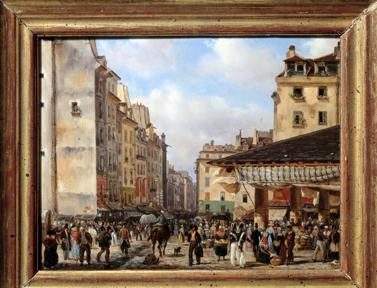 Les Halles en rue de la Tonnellerie in 1828: uitzicht op Parijs in de 19e eeuw door Giuseppe Canella