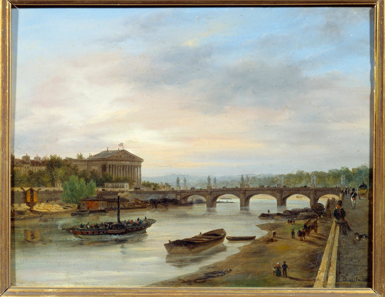 Het Palais Bourbon en de Pont Louis XVI gezien vanaf de Quai des Tuileries in Parijs door Giuseppe Canella