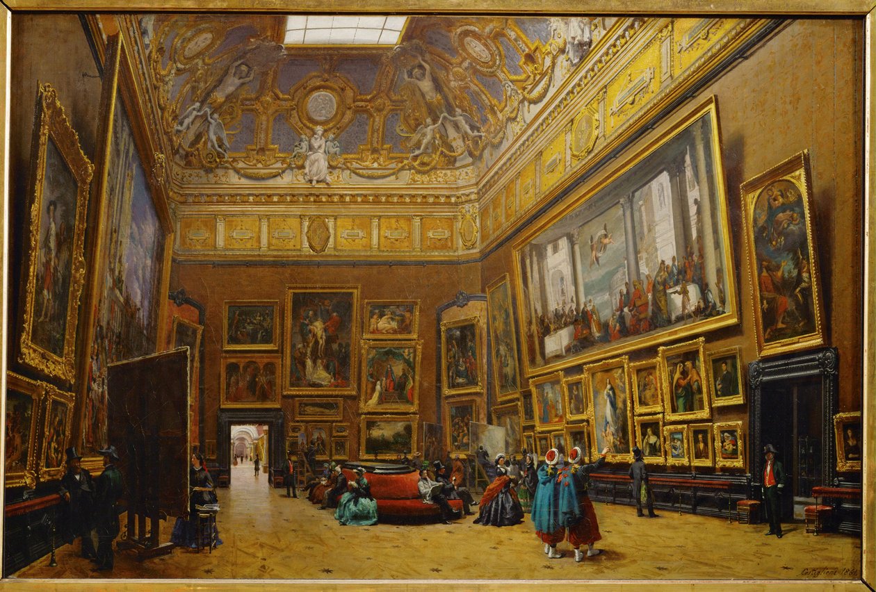 De Salon Carre in het Louvre Museum ... door Giuseppe Castiglione