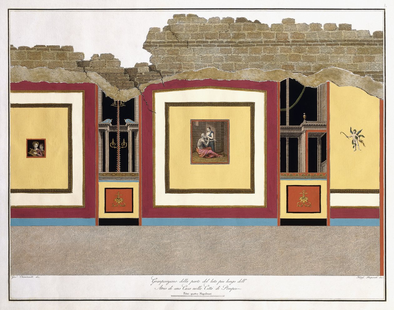 Het grootste deel van de langste muur van een atrium van Pompeii door Giuseppe Chiantarelli