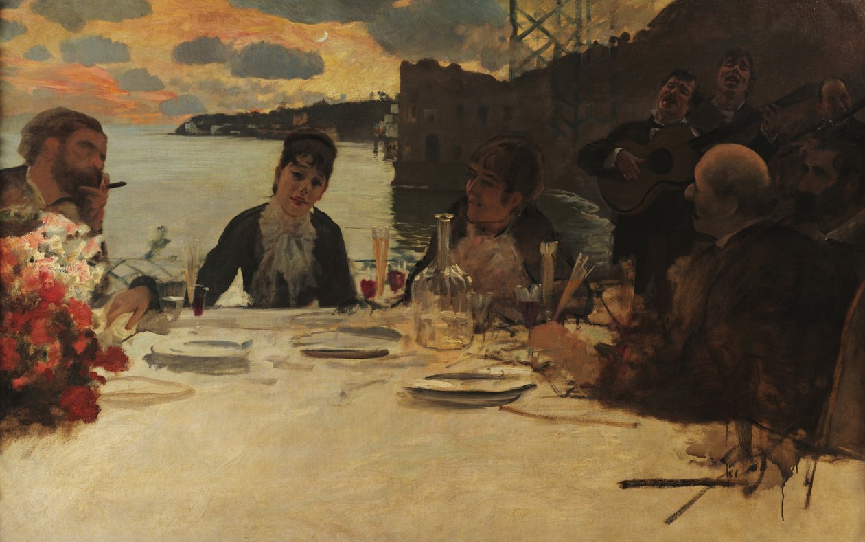 Italiaans:  Pranzo a Posillipo Lunch bij Posillipo door Giuseppe de Nittis