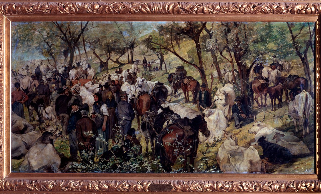 De markt in San Godenzo, Toscane door Giuseppe Fattori