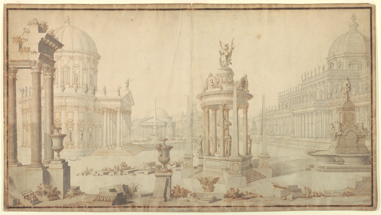 Toneelontwerp: architectonische fantasie door Giuseppe Galli Bibiena