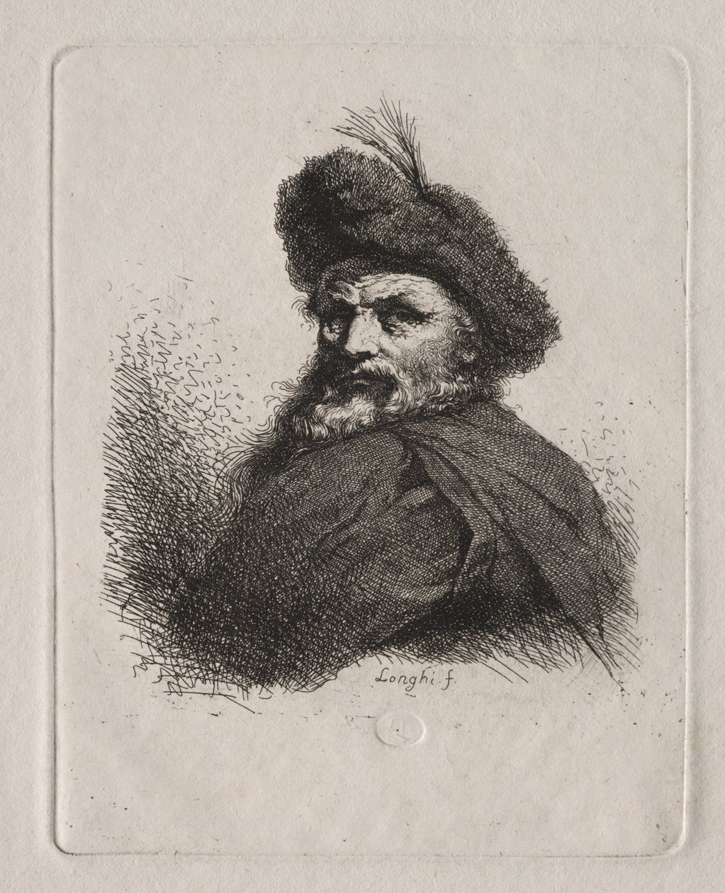 Buste van een man met een bontmuts door Giuseppe Longhi