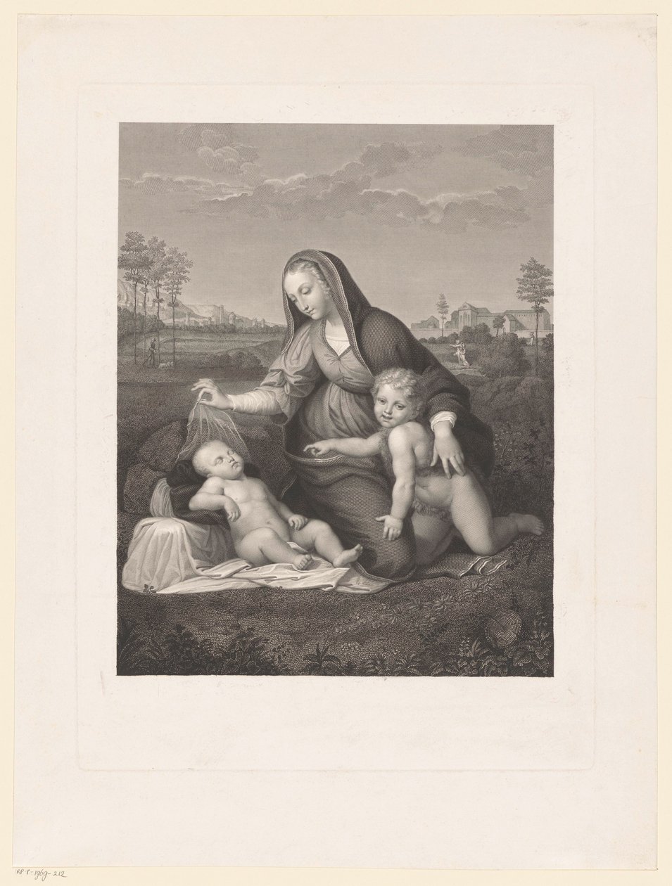 Maria met Kind en de jonge Johannes de Doper in een landschap door Giuseppe Longhi