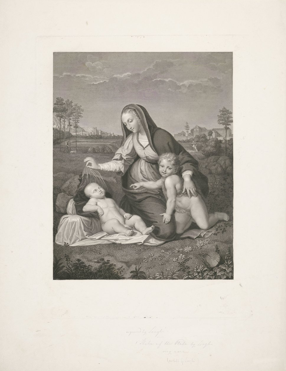 Maria met Kind en de jonge Johannes de Doper in een landschap door Giuseppe Longhi