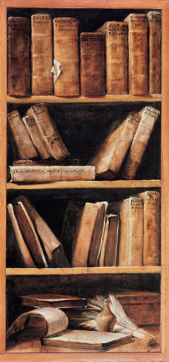 Stilleven bibliotheek met muziekboeken. Schilderij door Giuseppe Maria Crespi, bekend als lo Spagnolo (de Spanjaard) (1665-1747) 1715 Bologna, Conservatorio di musica door Giuseppe Maria Crespi