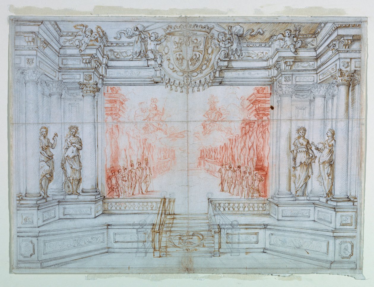 Tekening, Decorontwerp: Ballet Cele, 1674 door Giuseppe Maria Mitelli