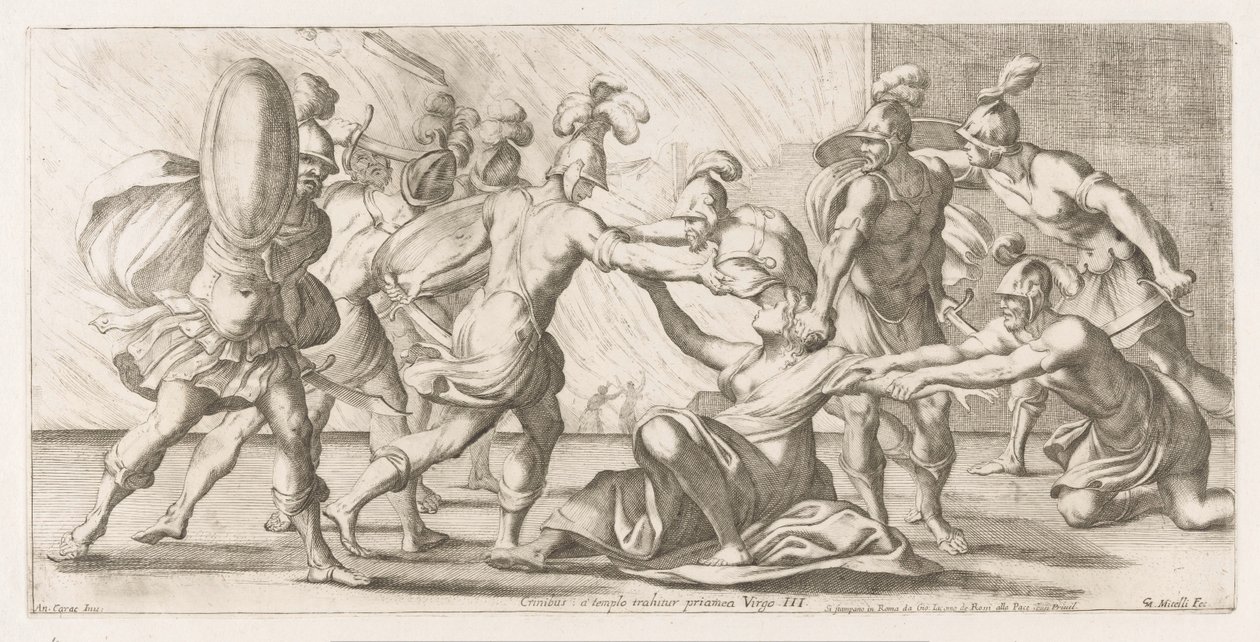 Grieken sleuren Cassandra uit de tempel door Giuseppe Maria Mitelli