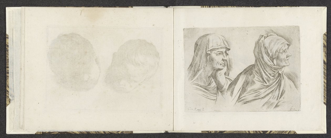 Twee bustes van oudere vrouwen naar rechts door Giuseppe Maria Mitelli
