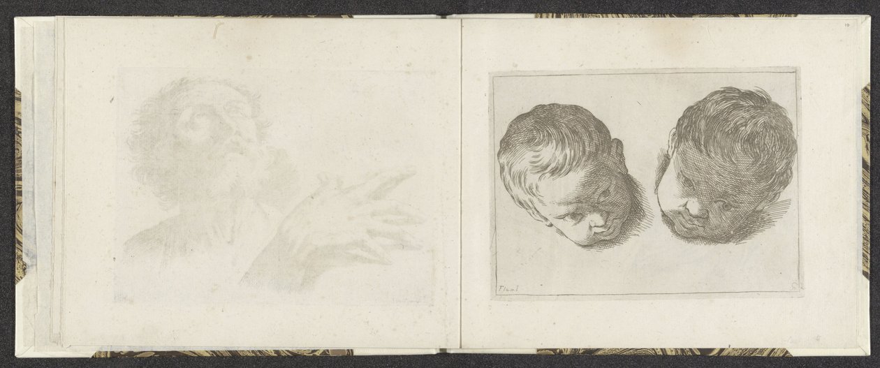 Twee hoofden van jonge kinderen door Giuseppe Maria Mitelli
