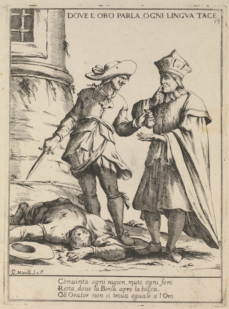 Waar goud spreekt, zwijgt elke tong door Giuseppe Maria Mitelli