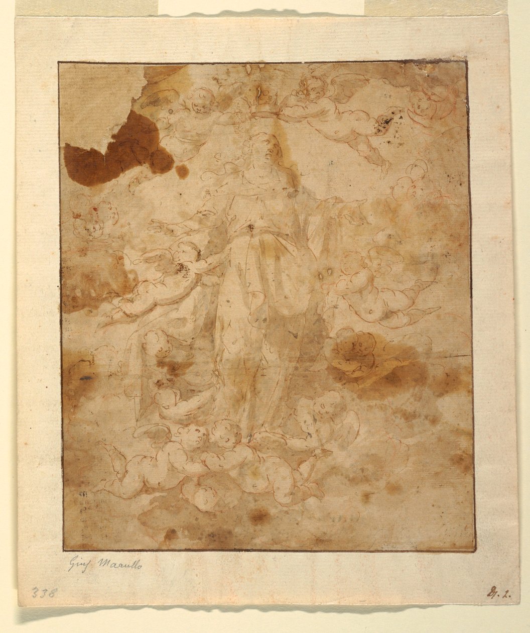 Tekening, Studie voor De Hemelvaart van de Maagd, 1650-85 door Giuseppe Marullo