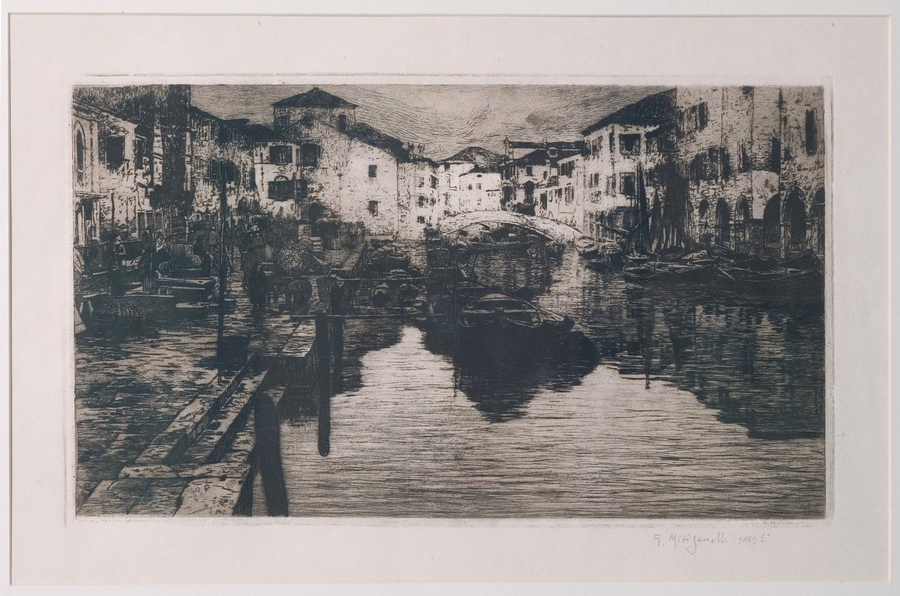 Het vismarktkanaal in Chioggia door Giuseppe Miti Zanetti