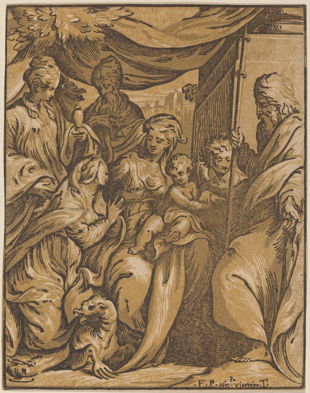 De Maagd en Kind met Heiligen door Giuseppe Nicolo Vicentino, after Camillo Boccaccino