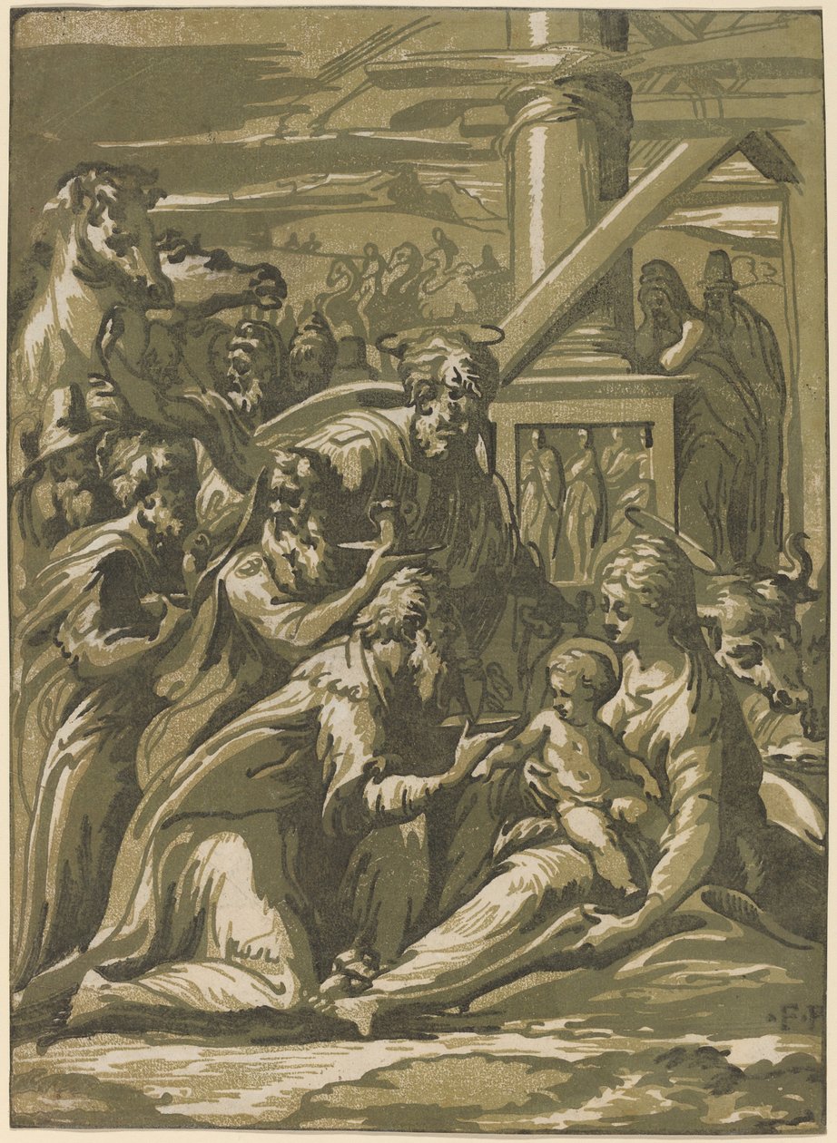 De Aanbidding der Wijzen door Giuseppe Nicolo Vicentino, after Parmigianino