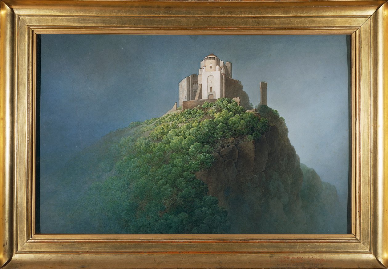 Abdij van Sint-Michiel bij ingang van Val di Susa door Giuseppe Pietro Bagetti