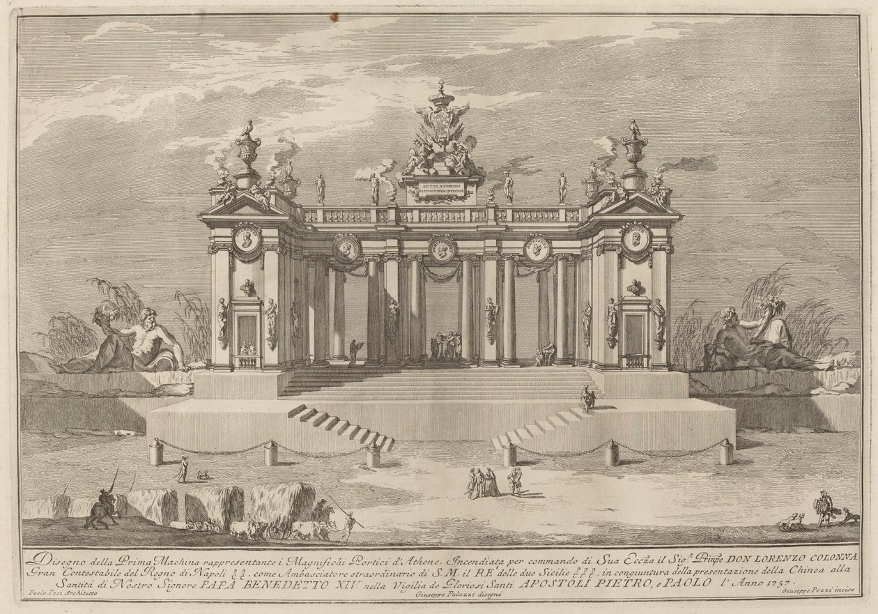 De School van Athene Arcades, voor het "Chinea" Festival door Giuseppe Pozzi after Giuseppe Palazzi