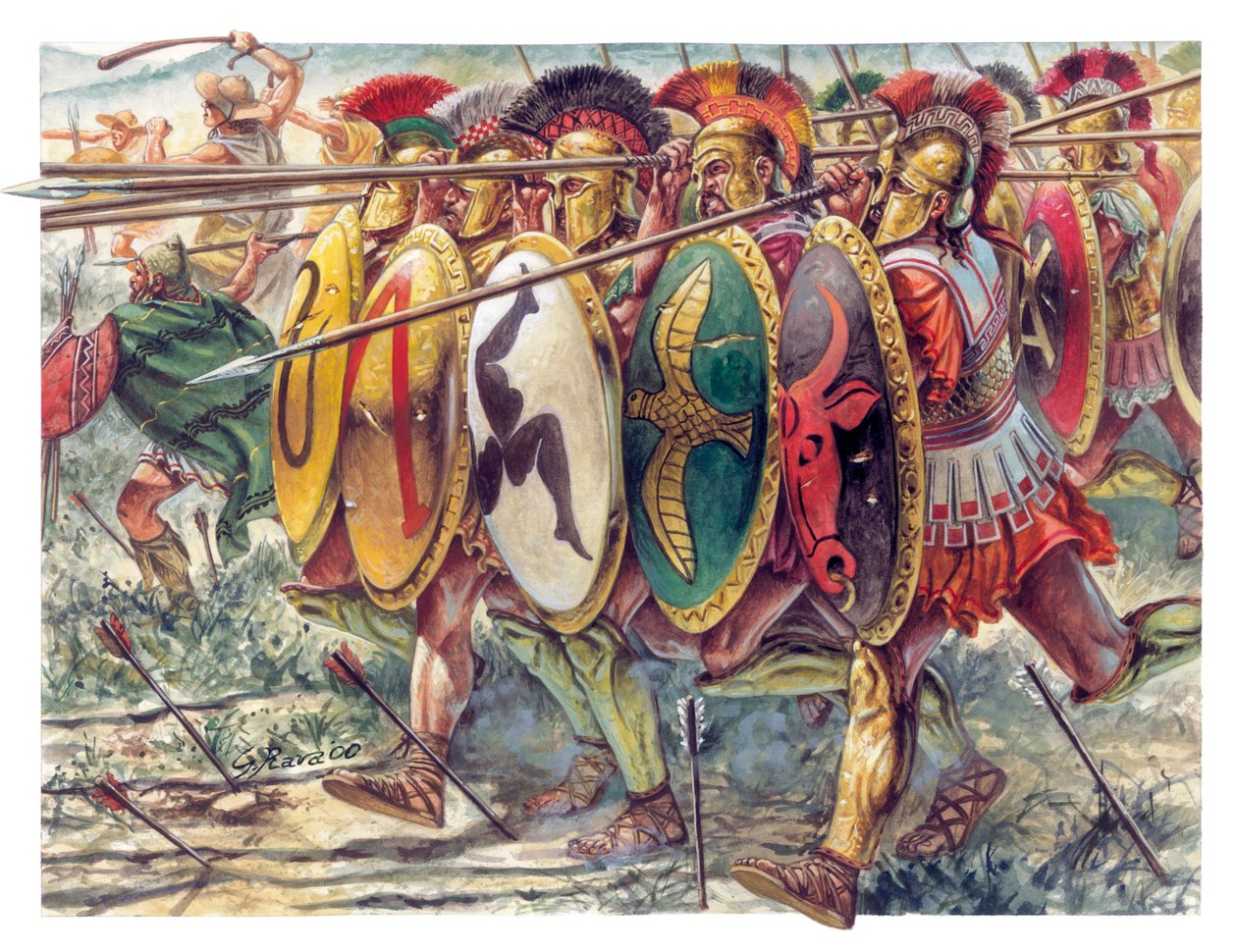 Oud Griekenland: hoplieten, zwaarbewapende infanterie - Oud Griekenland: hoplieten - Illustratie door Giuseppe Rava door Giuseppe Rava