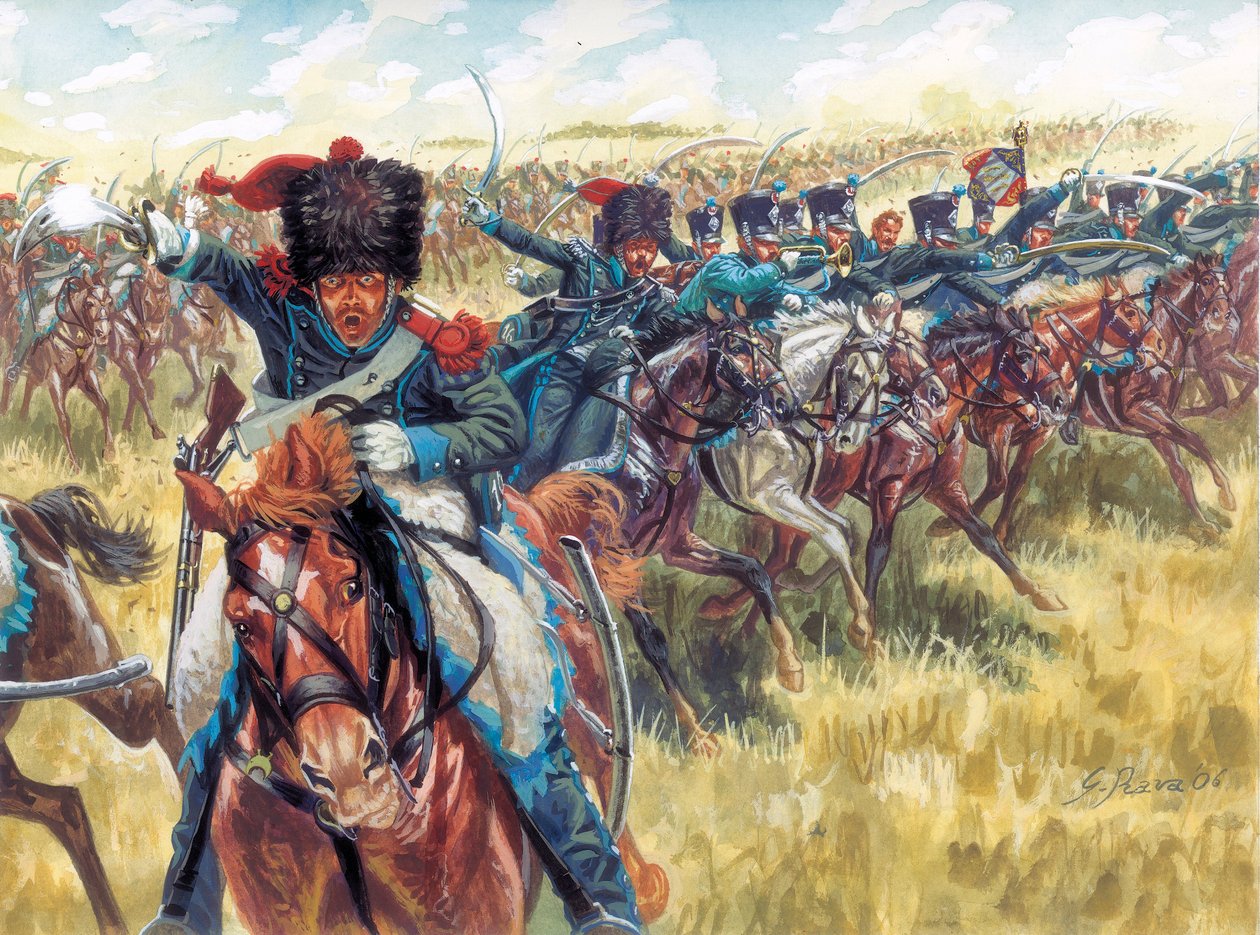 Eerste Keizerrijk: 16e Regiment Jagers te Paard van de Grote Armee - Illustratie door Giuseppe Rava door Giuseppe Rava