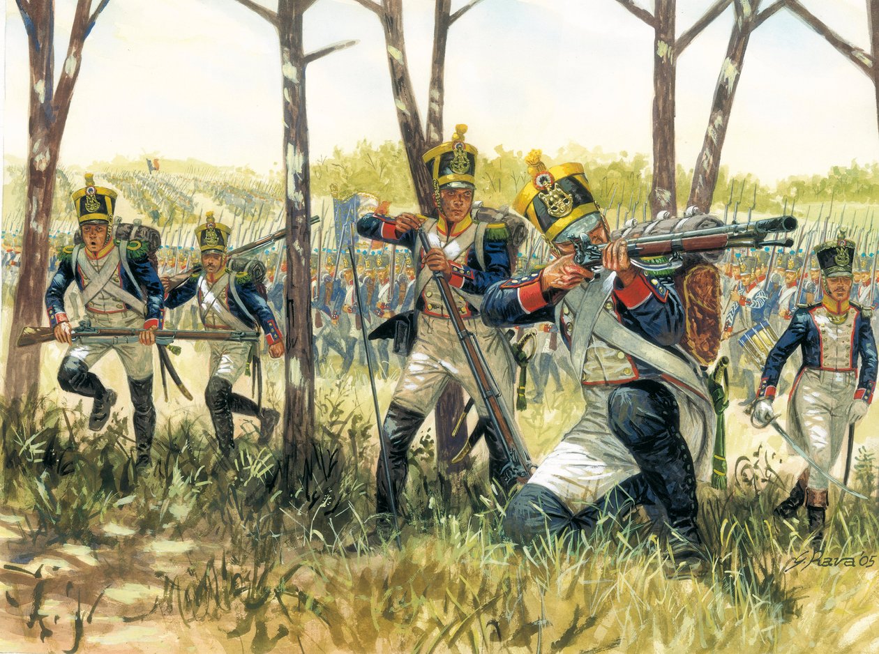 Eerste Keizerrijk: Franse voltigeurs - Illustratie door Giuseppe Rava door Giuseppe Rava