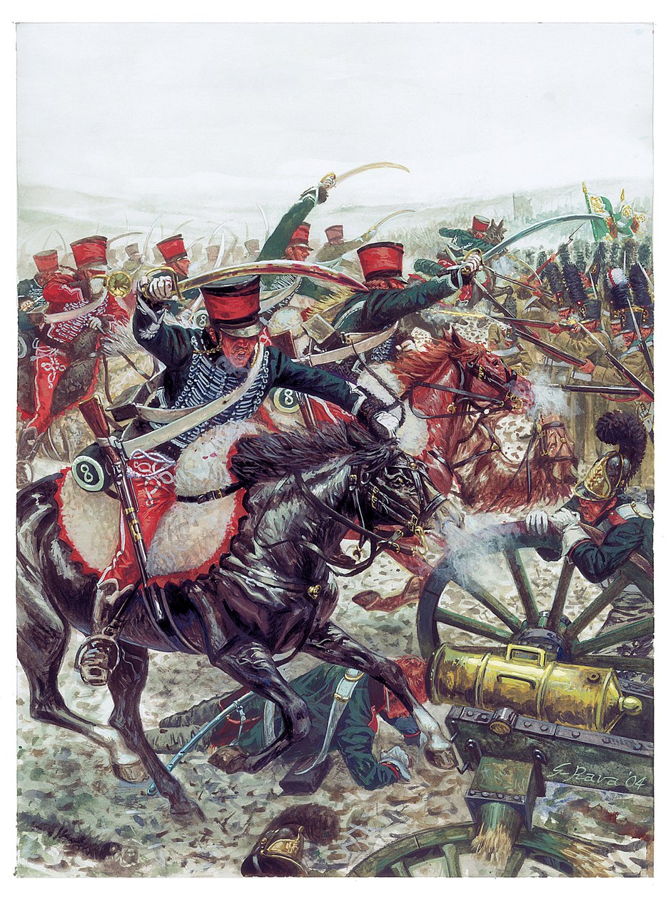 Eerste Keizerrijk: aanval van de brigade onder bevel van generaal Pierre Margaron (1765-1824) bij de Slag bij Austerlitz op 2/12/1805 - Illustratie door Giuseppe Rava door Giuseppe Rava