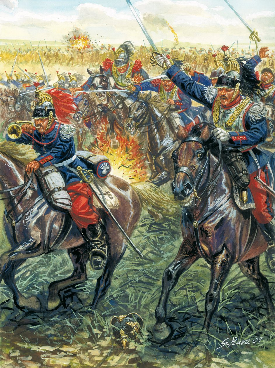 Frans-Duitse Oorlog van 1870 (Frans-Pruisisch): de aanval van Franse slagschepen bij de Slag bij Froeschwiller Woerth op 6/08/1870 door Giuseppe Rava