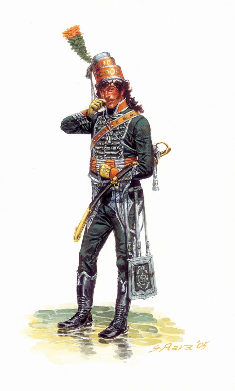Portret van Joachim Murat (1767-1815) jonge soldaat in jagersuniform - Portret van jonge Joachim Murat in Jager-te-Paard uniform - Illustratie door Giuseppe Rava door Giuseppe Rava