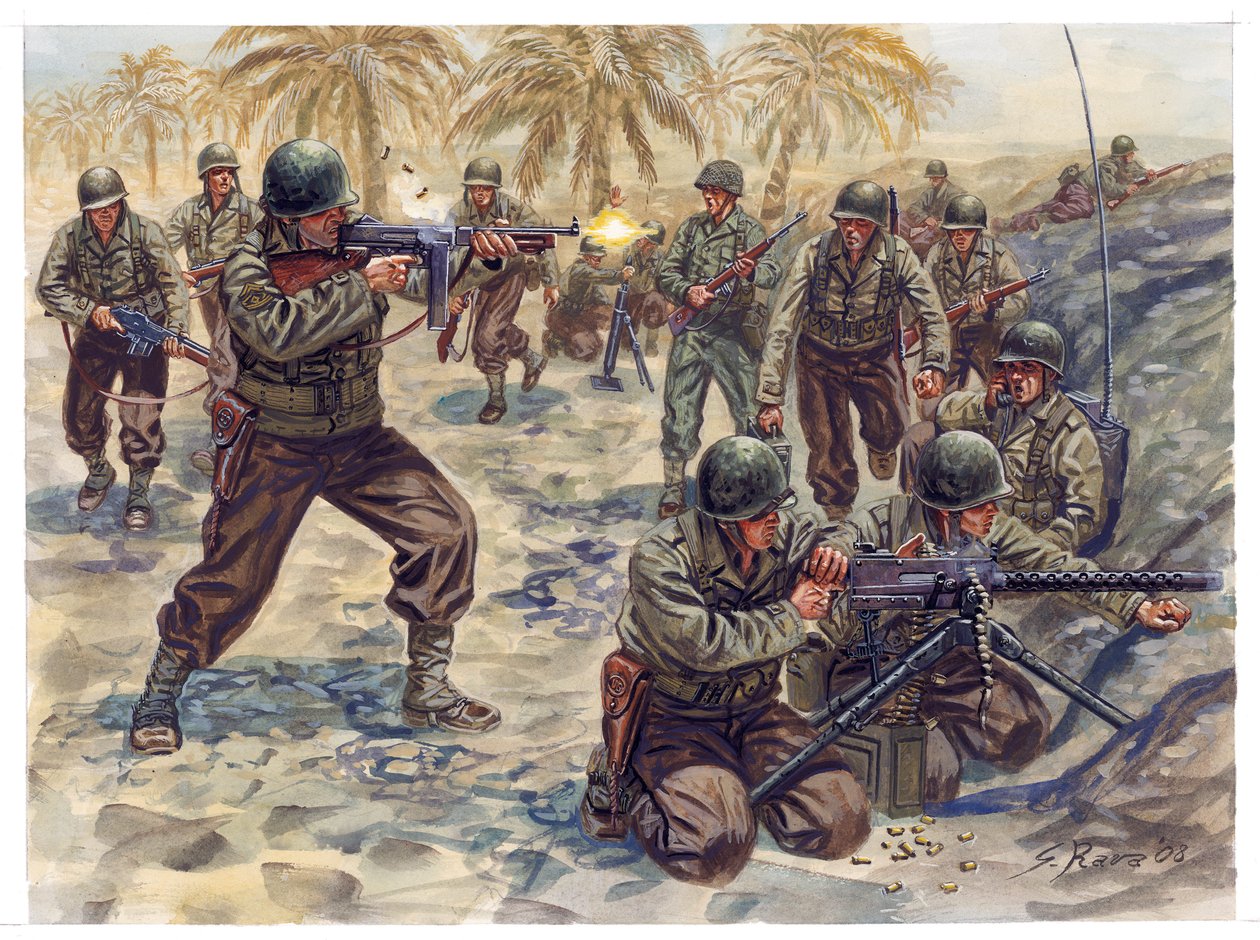 Tweede Wereldoorlog, Tunesië Campagne: Amerikaanse Infanterie Offensief in de Slag om Tunesië door Giuseppe Rava