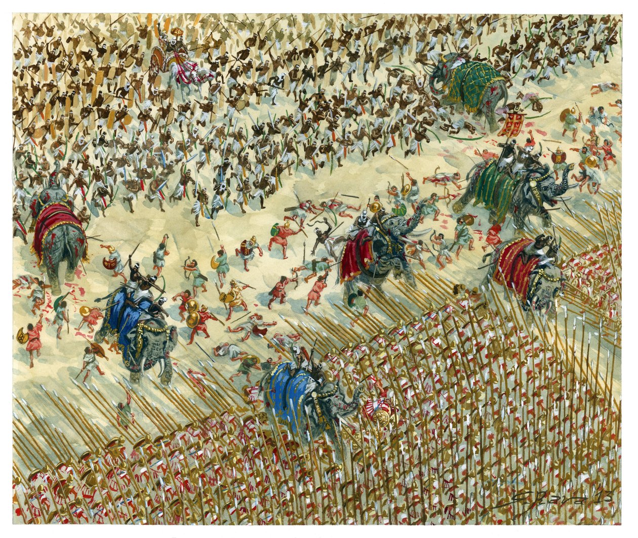 De Slag bij de Hydaspes: Alexander en Porus vechten in 327 v.Chr. door Giuseppe Rava