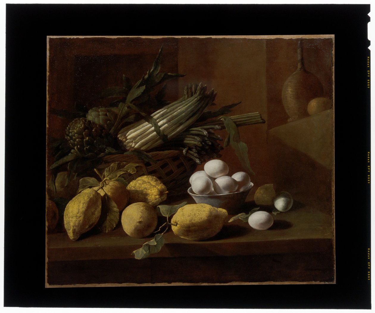 Keukenstilleven met artisjokken, asperges, citroenen en eieren door Giuseppe Recco