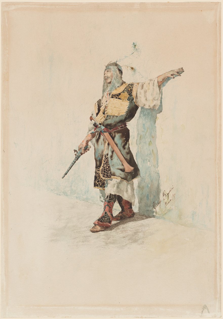Een Moorse Soldaat voor een Zonovergoten Muur door Giuseppe Signorini