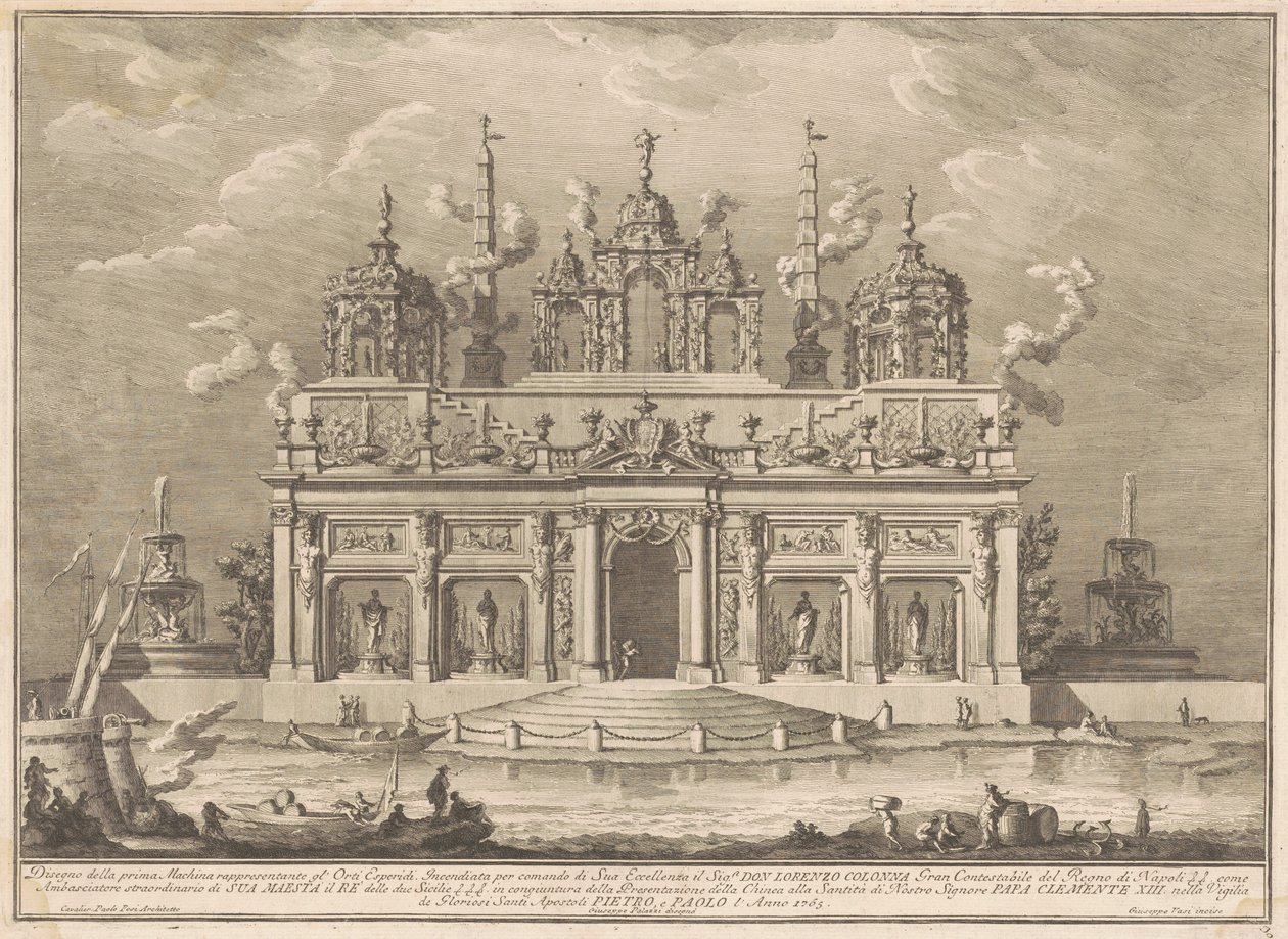 De Prima Macchina voor de Chinea van 1765: De Tuin van de Hesperiden door Giuseppe Vasi, after Giuseppe Palazzi, after Paolo Posi