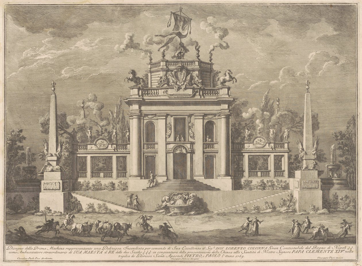 De Prima Macchina voor de Chinea van 1769: Een "Deliziosa" door Giuseppe Vasi, after Giuseppe Palazzi, after Paolo Posi