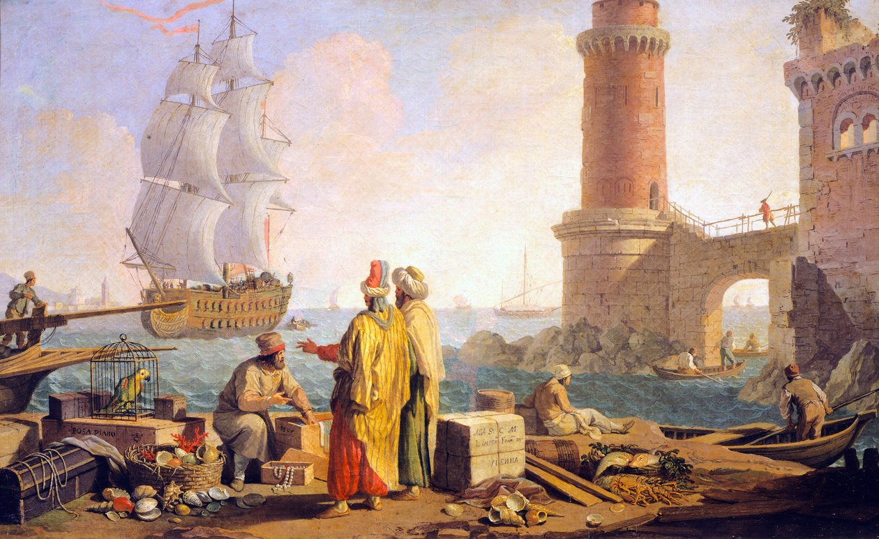 Uitzicht op de haven van Livorno door Giuseppe Zocchi