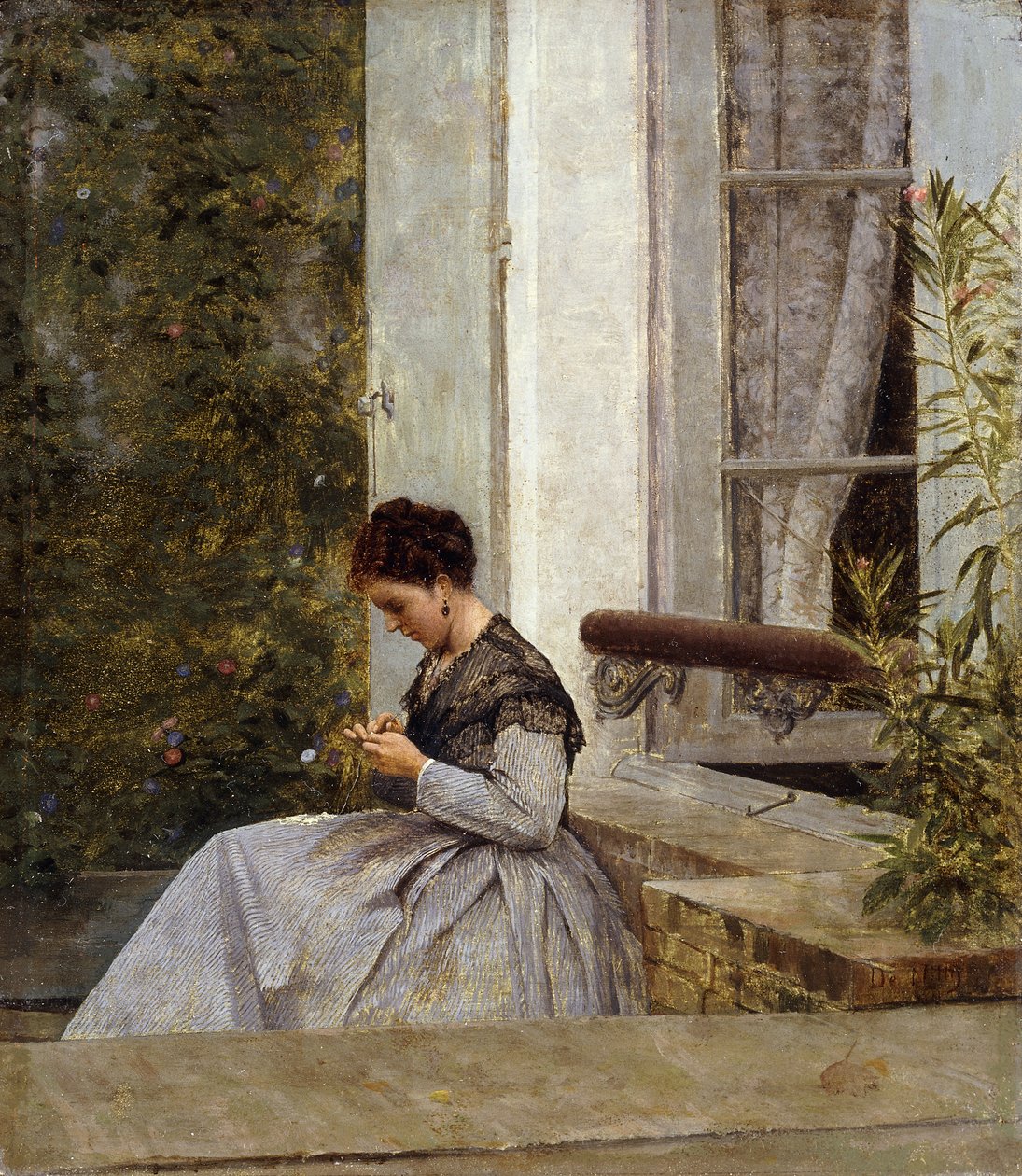Een vrouw aan het haken door Giuseppe or Joseph de Nittis