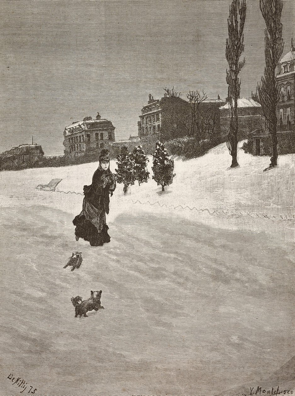 Het is koud!, vrouw loopt in de sneeuw door Giuseppe or Joseph de Nittis