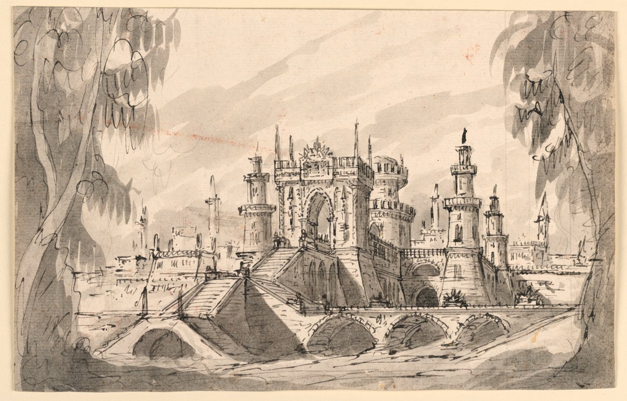 Toneelontwerp, Citadel aan een rivier door Giuseppino Galliari