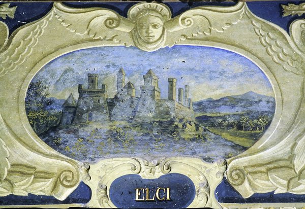 Elci, uit een serie cartouches met afbeeldingen van de residenties van Conte Pannochieschi d
