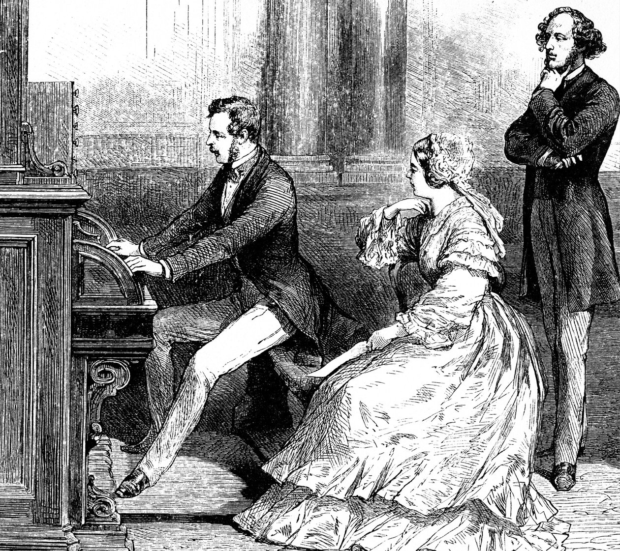 Koningin Victoria kijkt toe hoe Prins Albert orgel speelt voor Felix Mendelssohn door Godefroy Durand