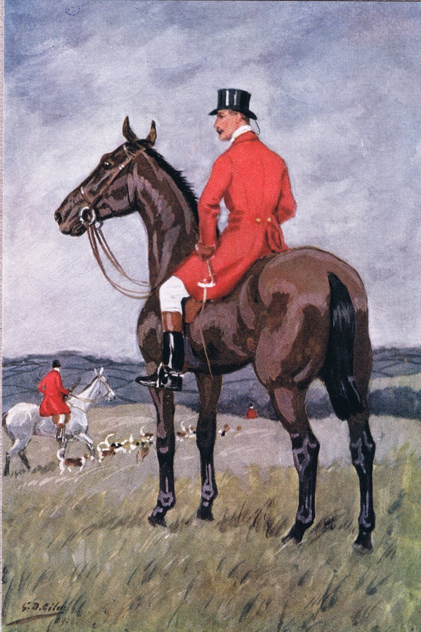 Door vloed en veld: En iemand die reed op een donkerbruin paard, uit Gedichten van Adam Lindsay Gordon gepubliceerd door T. N. Foulis, 1912 door Godfrey Douglas Giles
