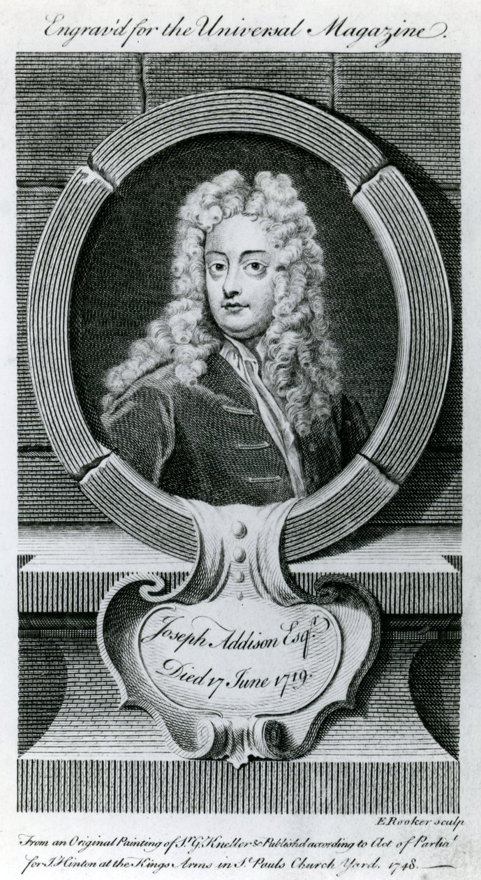 Joseph Addison, Esquire (1672-1719) Illustratie voor het Universal Magazine, 1748 door Godfrey Kneller