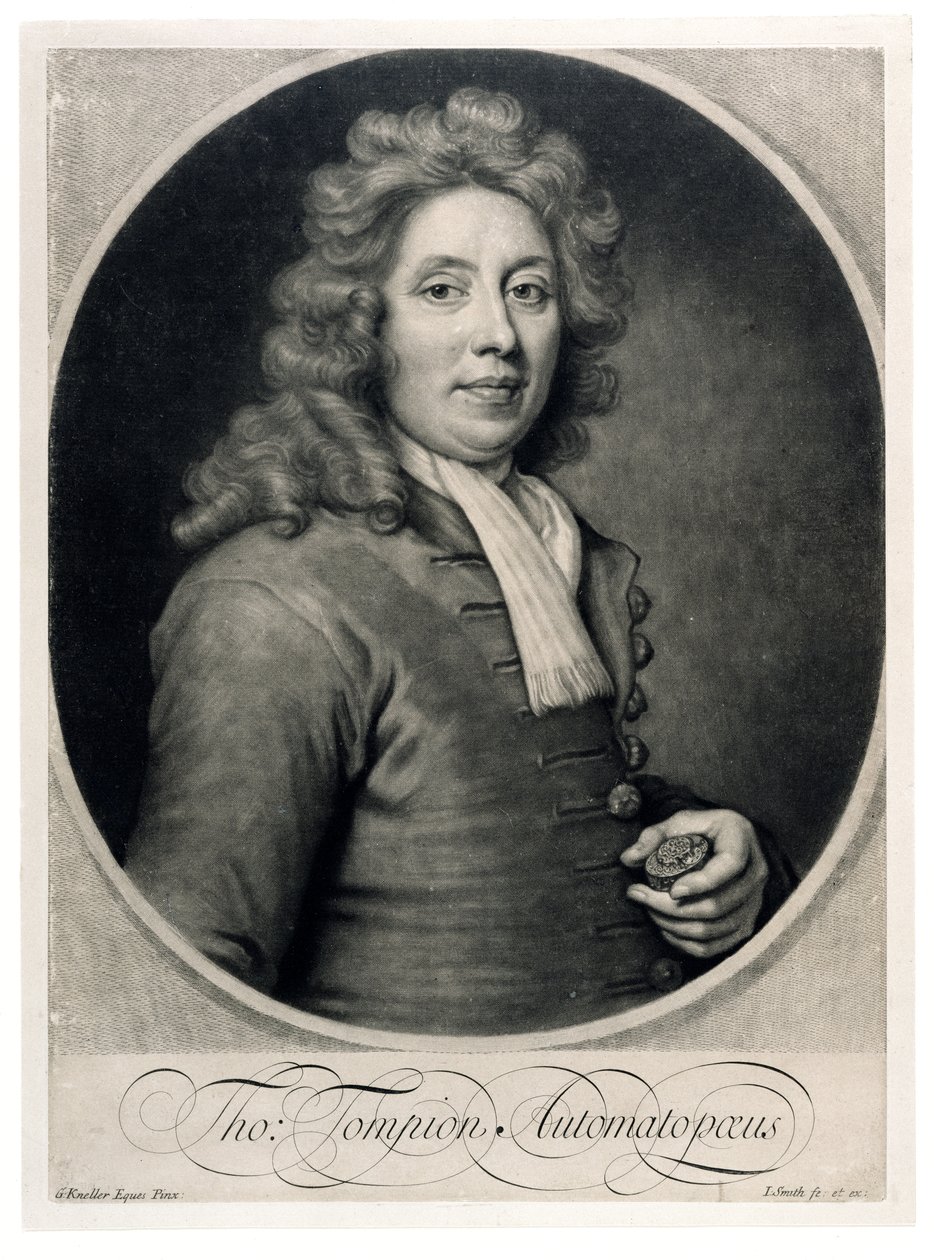 Portret van Thomas Tompion, gegraveerd door John Smith door Godfrey Kneller
